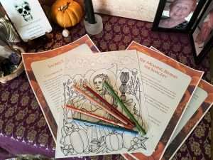 Samhain coloring page — At the Threshold Between Worlds; for mindful coloring and quiet reflection.