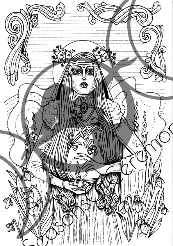 Imbolc Coloring Page – Kindling the First Flame