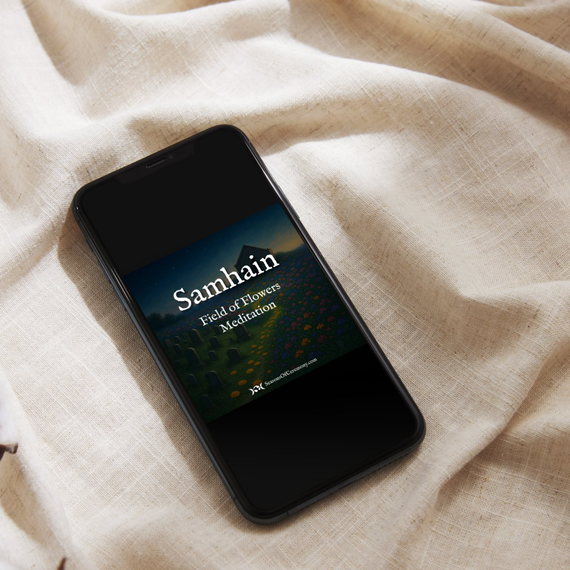 Samhain meditation cover — At the Threshold Between Worlds; to accompany breath, presence, and inner stillness.