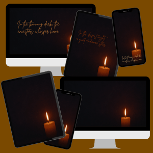 At the Threshold Between Worlds — Samhain wallpaper set with candlelit shadows, ancestral tones, and late-autumn ritual imagery.